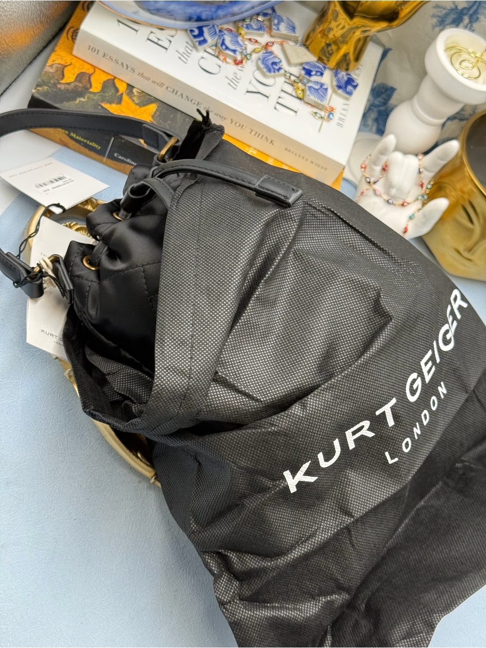 🆕 KURT GEIGER LONDON 🧿 NWT Recycled Multi Drawstring Bucket Bag, Black - Picture 11 of 12